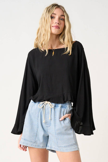 Sorbet Sky Batwing Ruffle Top