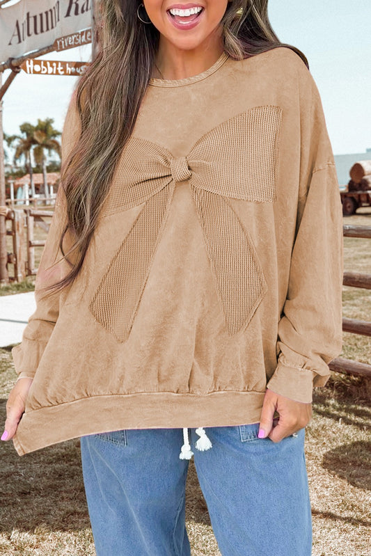Western Big Bow Patchwork Pullover Sweatshirt – Mineral Wash