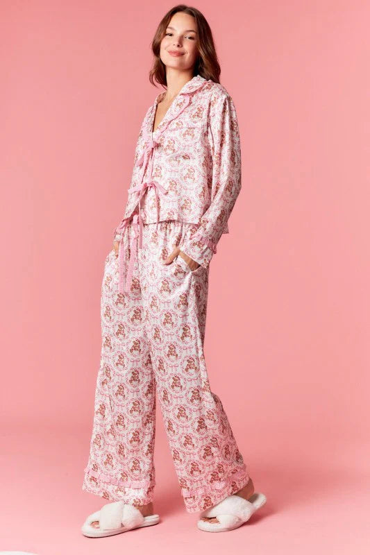 Bear & Bow Satin Holiday Pajama Set – Baby Pink