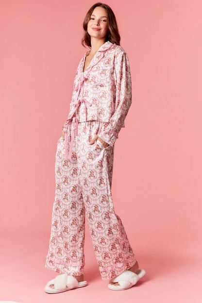 Bear & Bow Satin Holiday Pajama Set – Baby Pink