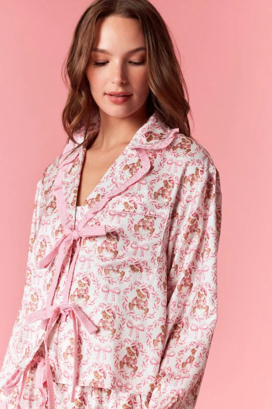 Bear & Bow Satin Holiday Pajama Set – Baby Pink
