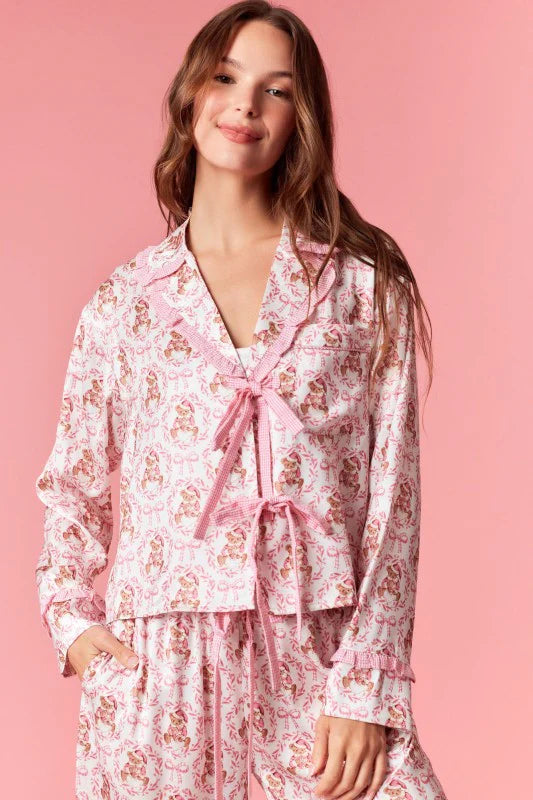 Bear & Bow Satin Holiday Pajama Set – Baby Pink