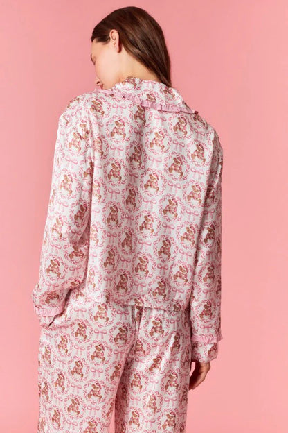 Bear & Bow Satin Holiday Pajama Set – Baby Pink