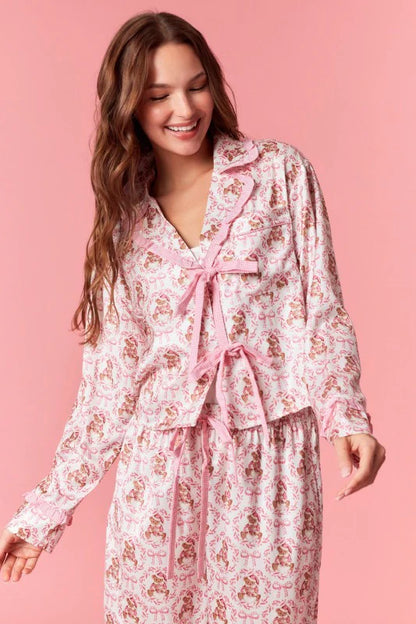 Bear & Bow Satin Holiday Pajama Set – Baby Pink