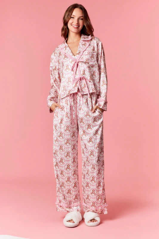 Bear & Bow Satin Holiday Pajama Set – Baby Pink