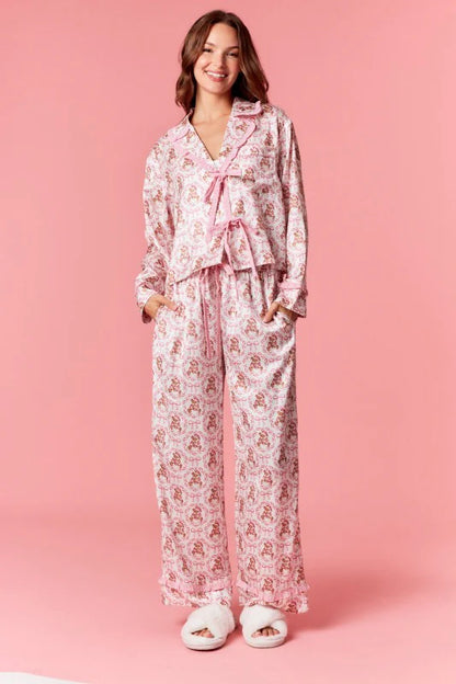 Bear & Bow Satin Holiday Pajama Set – Baby Pink