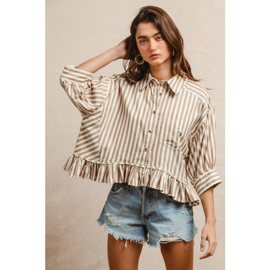 Sierra Stripe Ruffled Hem Button-Up Shirt