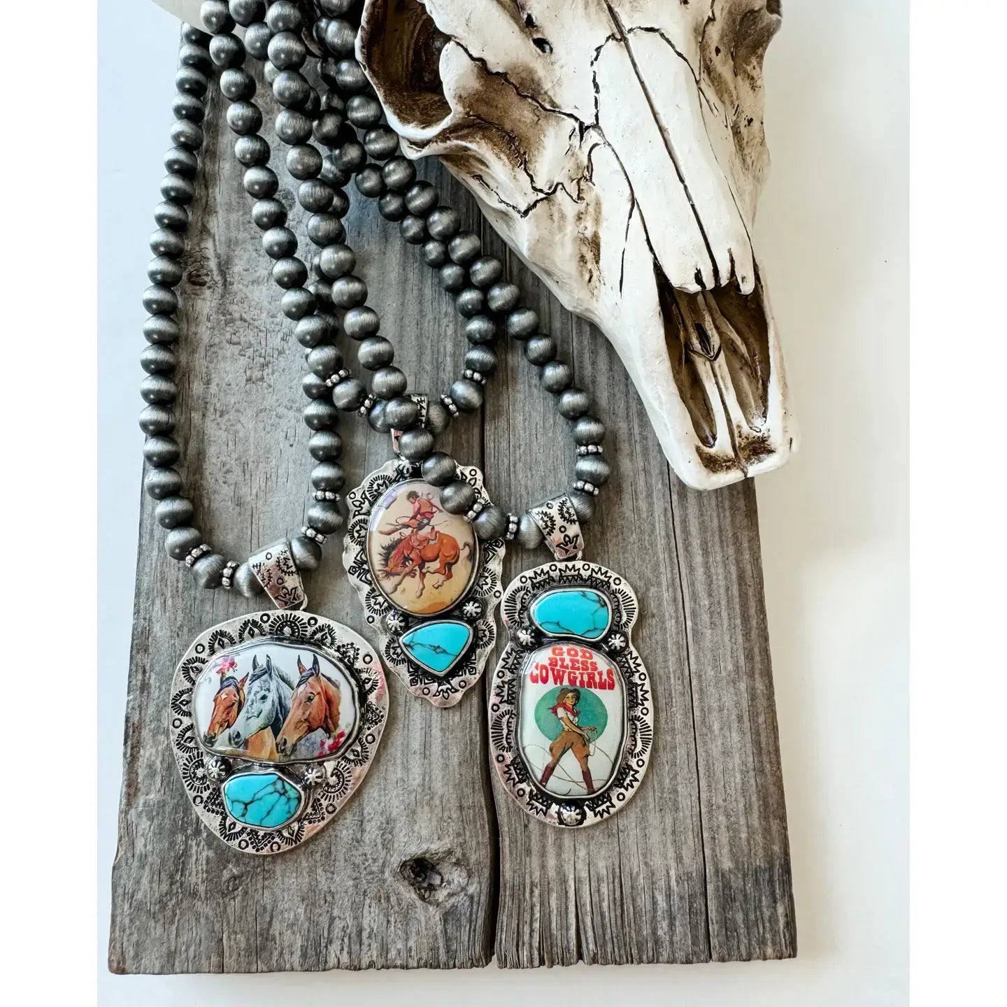 God Bless Cowgirls Navajo Pearl Pendant Necklace