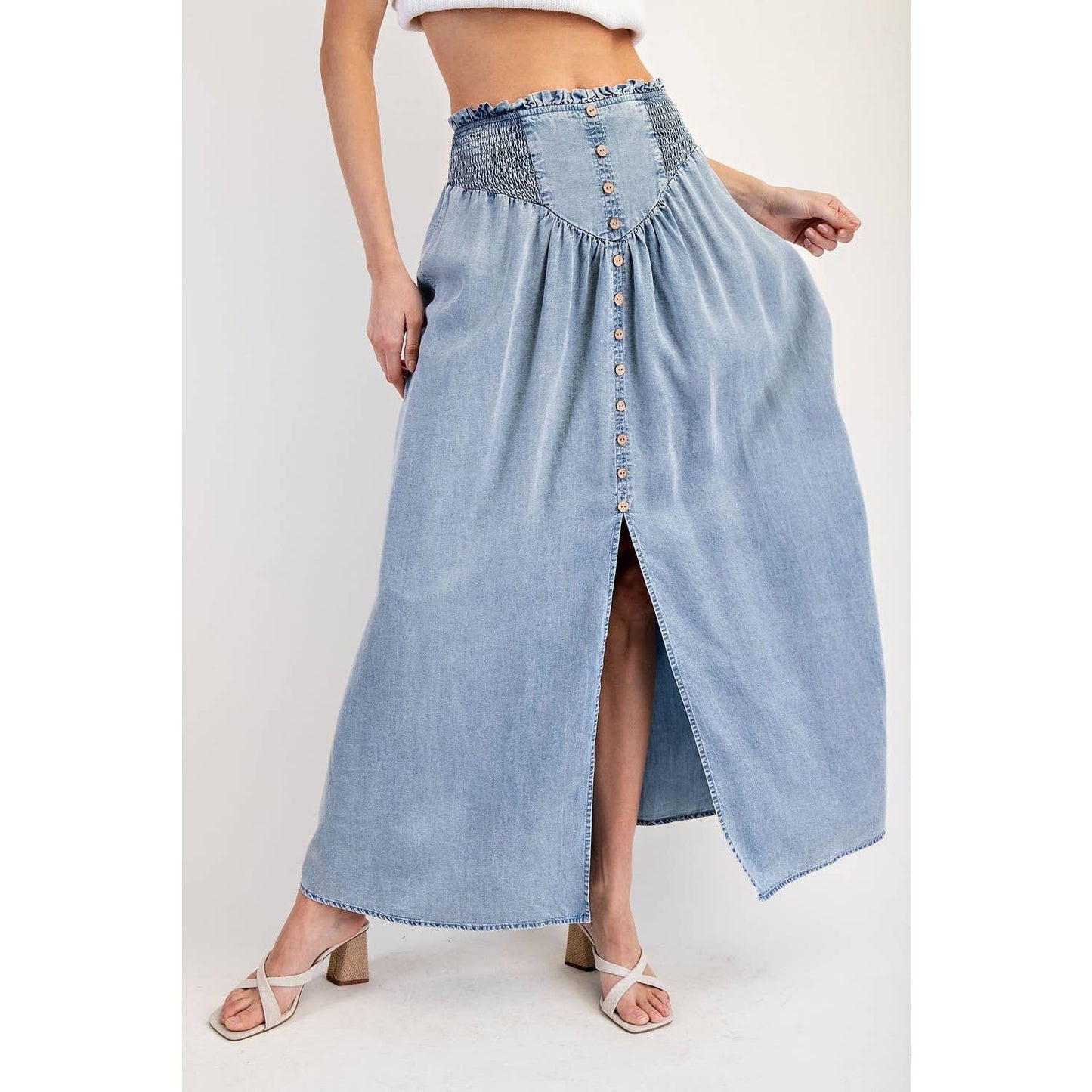 Denim Front Slit Maxi Skir