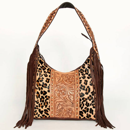 Wild Tooled Leather & Leopard Fringe Hobo Bag