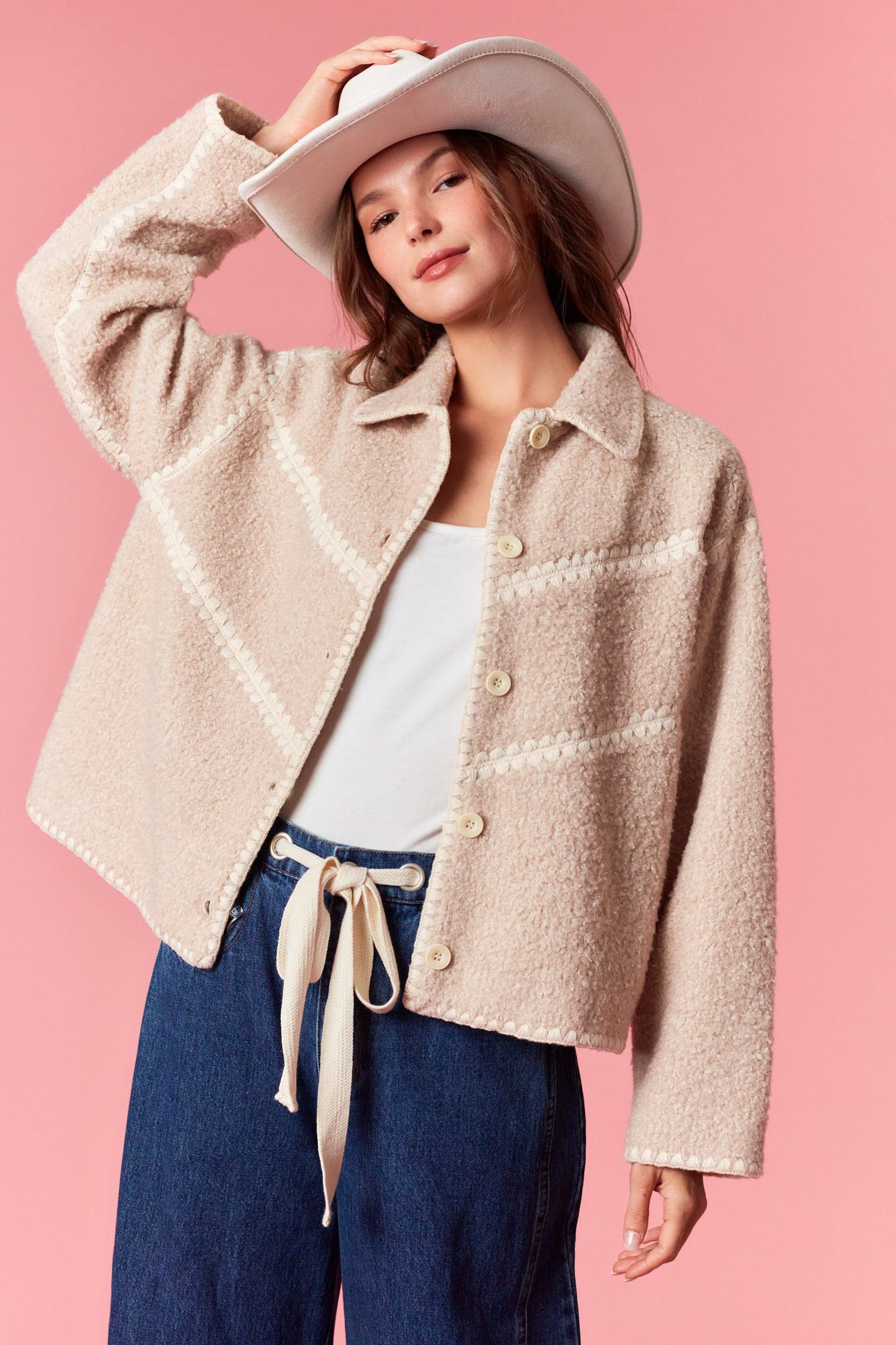 Scallop Embroidered Sherpa Jacket