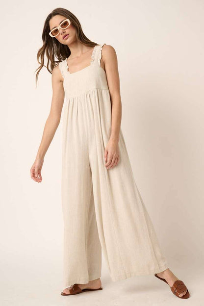 RUFFLE DETAIL WIDE LEG JUMPSUIT