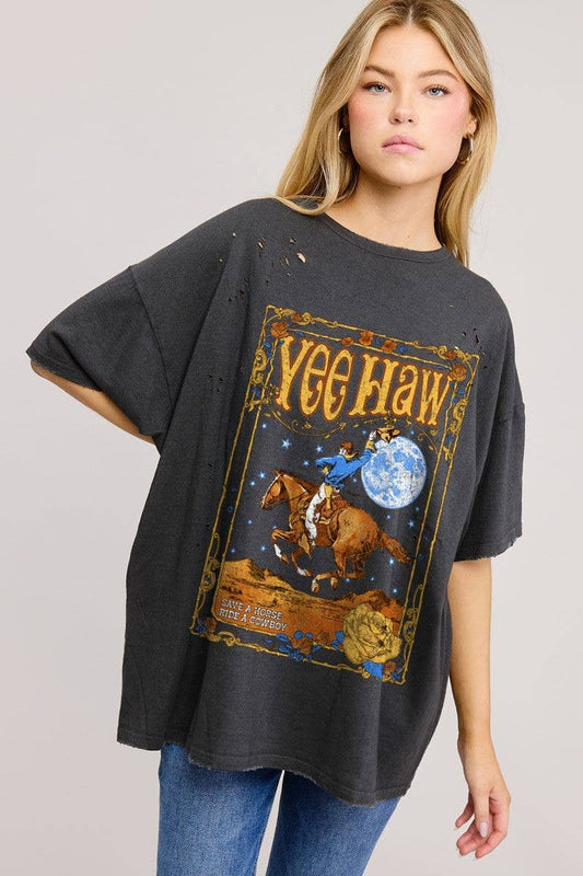 Yee Haw Save A Horse  Oversized Seamless Tee