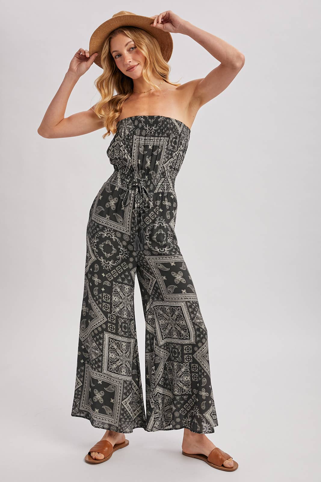Desert Breeze Strapless Wide-Leg Jumpsuit