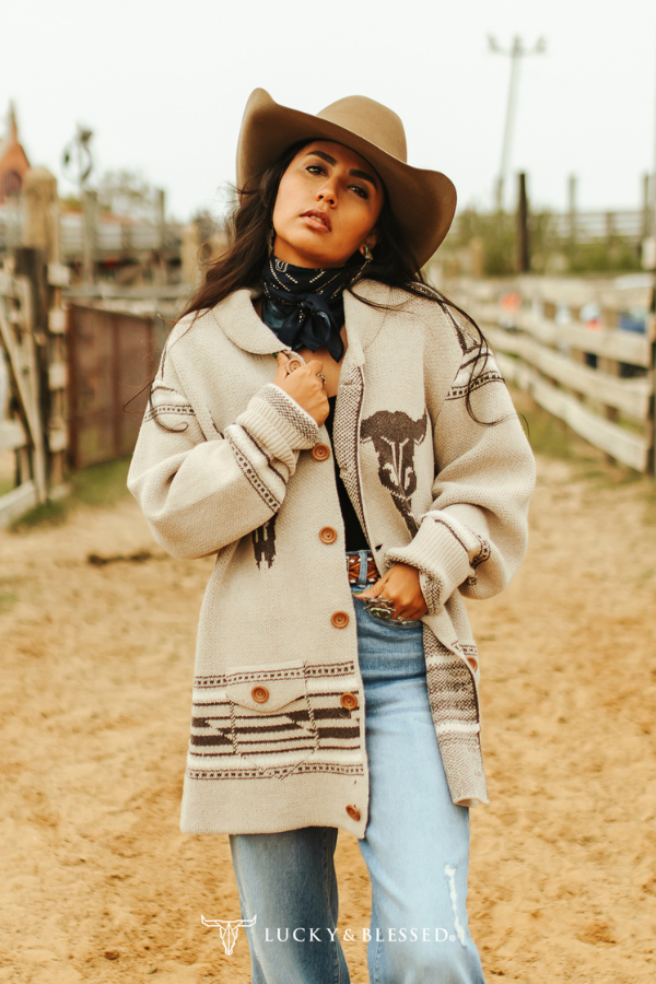 Cream Cow Skull Western Cardigan