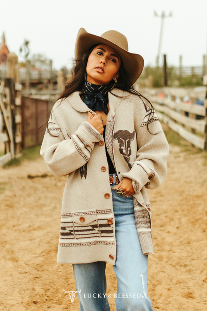 Cream Cow Skull Western Cardigan