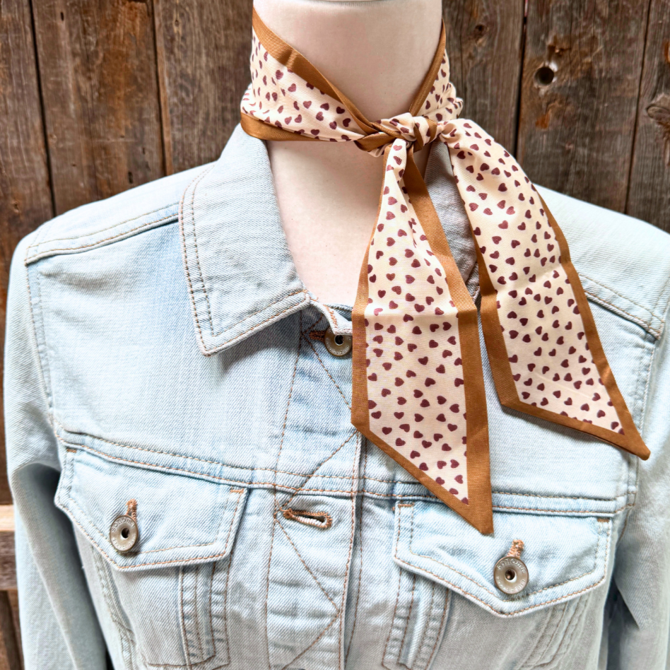 Tan & Brown Hearts Western Skinny Mini Wild Rag Scarf – Cowgirl Necktie