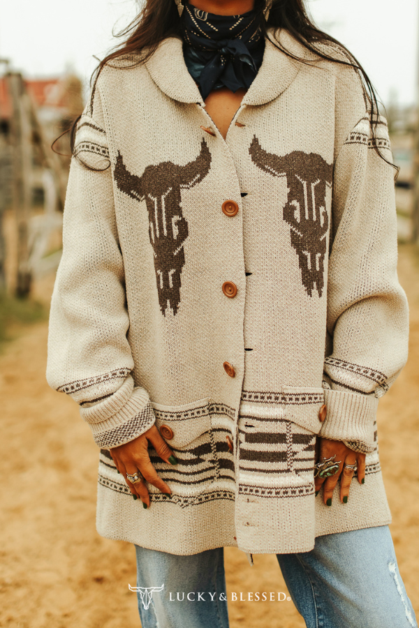 Cream Cow Skull Western Cardigan