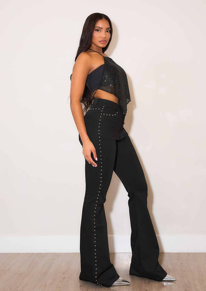 Whiskey Kiss Black Studded Flare