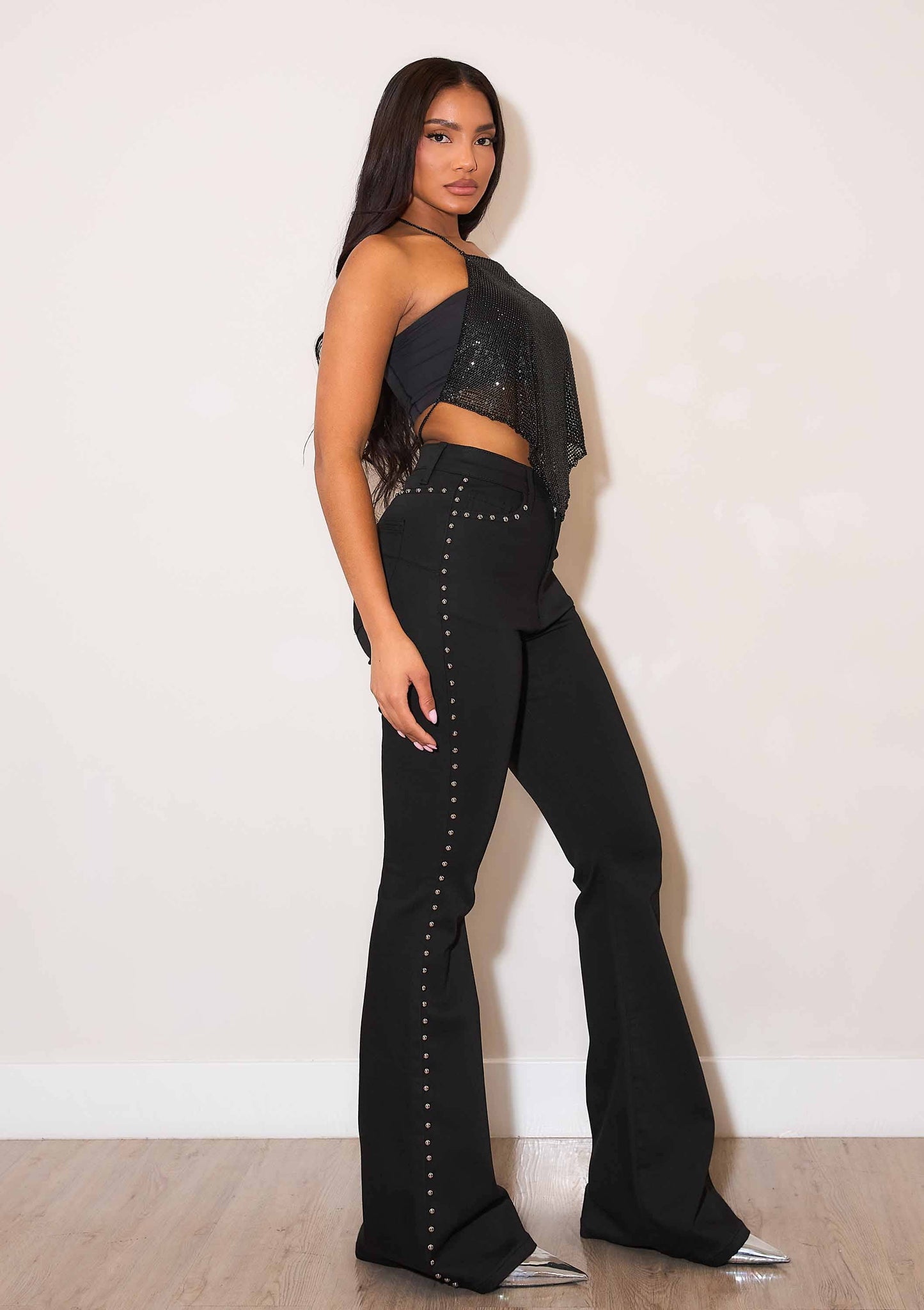 Whiskey Kiss Black Studded Flare