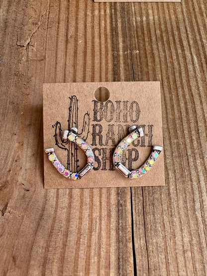 Copper Rhinestone Horseshoe Stud Earrings