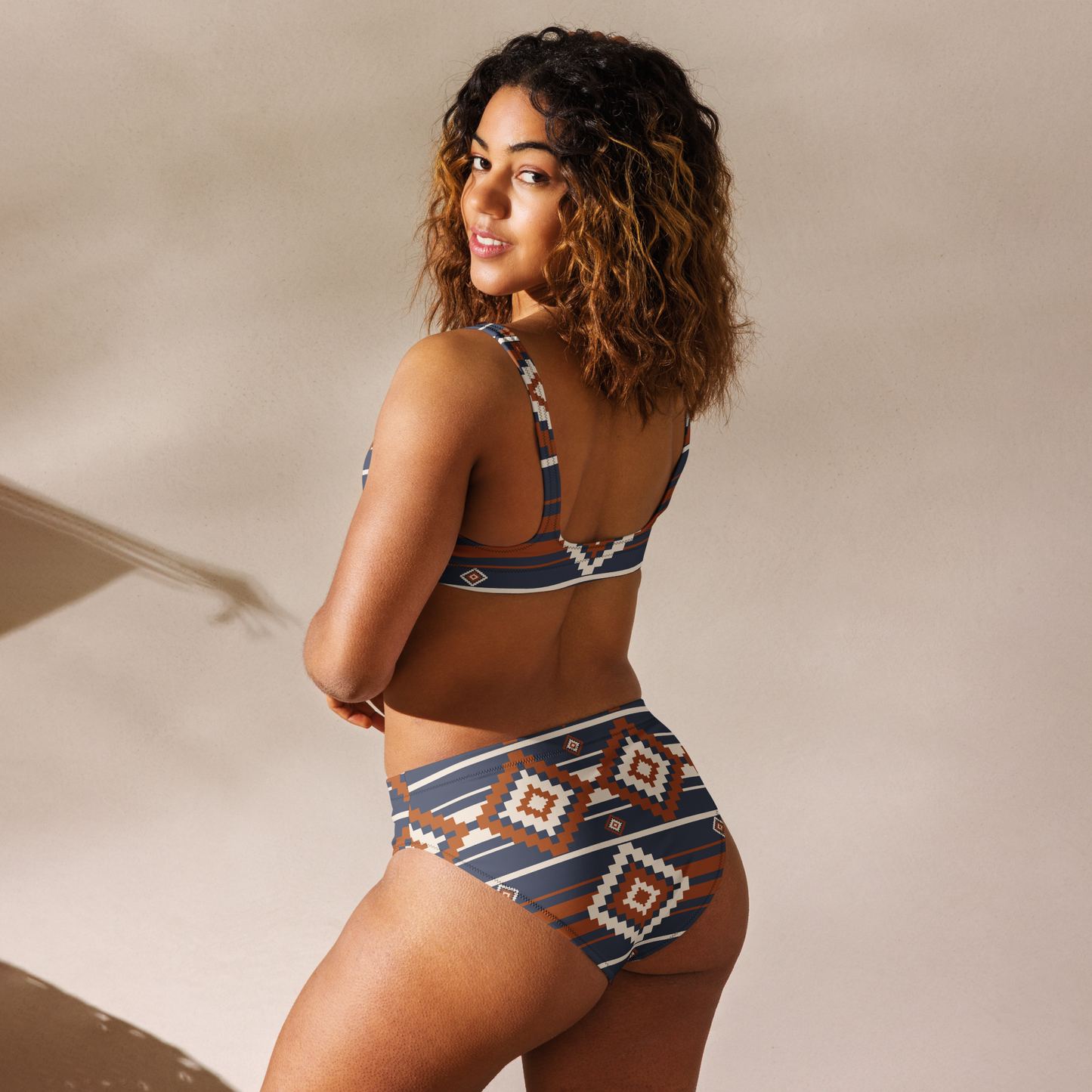 Canyon Breeze High Waisted - Tan & Blue Western Print Bikini