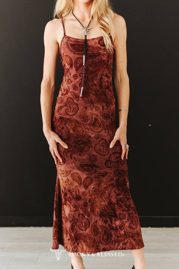Rust Paisley Prairie Maxi Dress