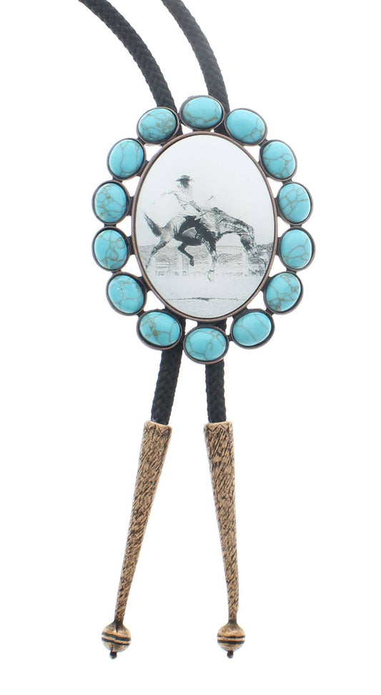 Wild West Bull Rider Turquoise Bolo Tie