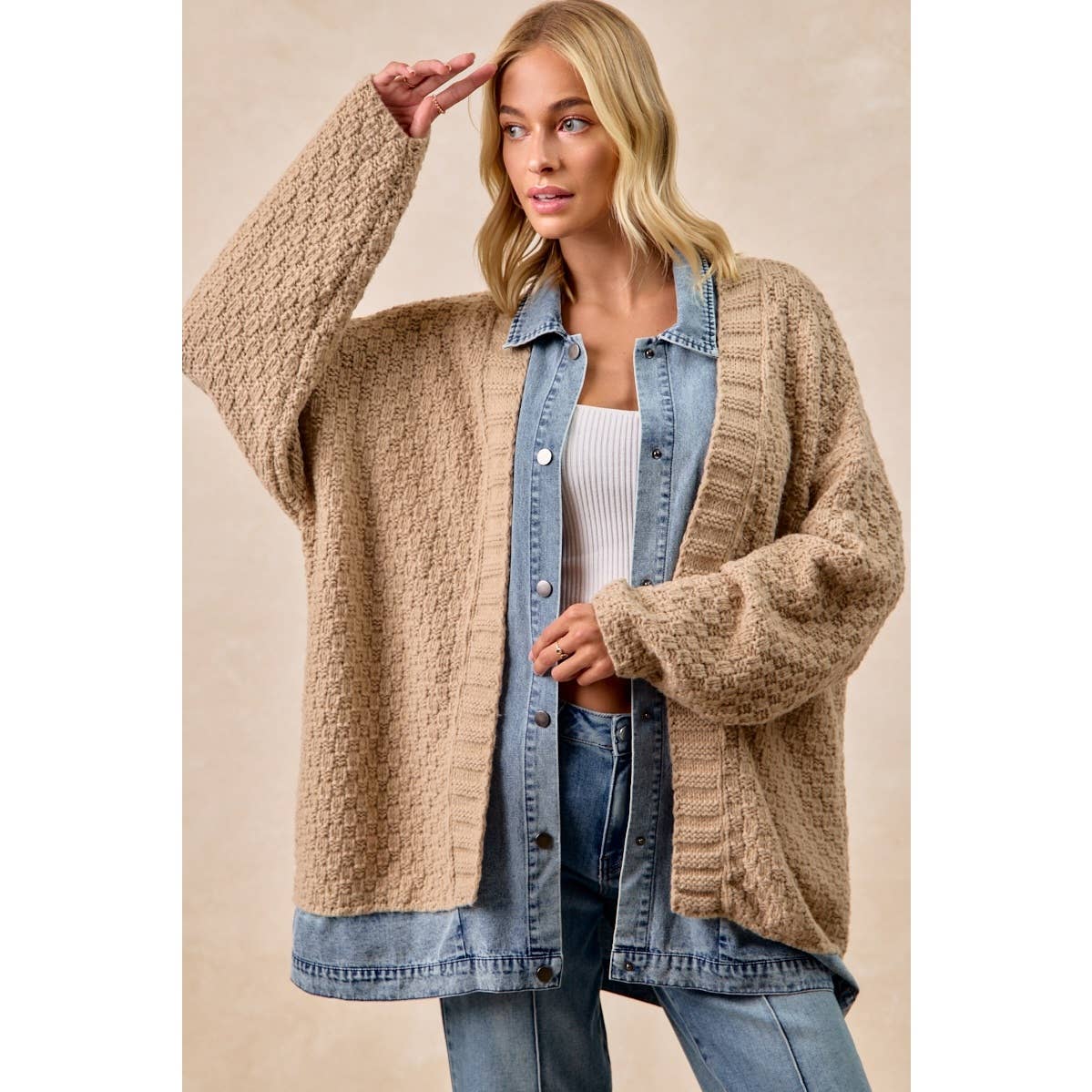 Chunky Textured Knit Open-Front Cardigan