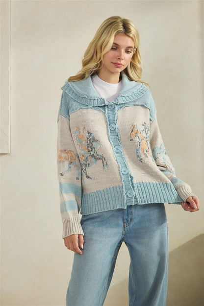 Horse Print Sweater – Sky Blue