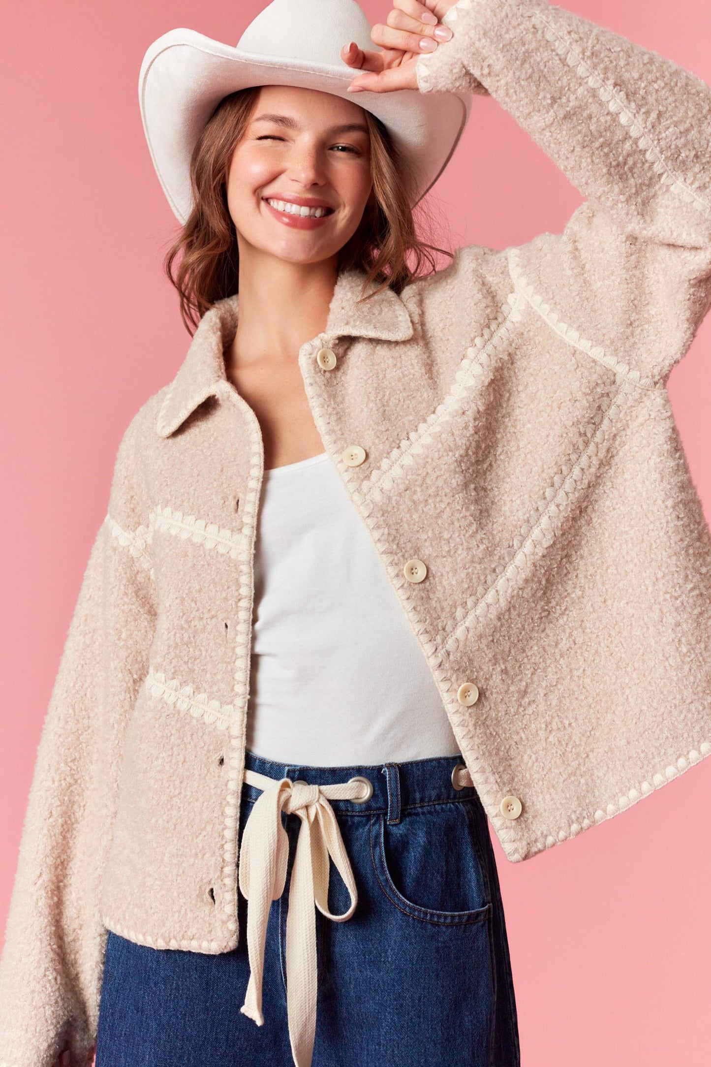 Scallop Embroidered Sherpa Jacket