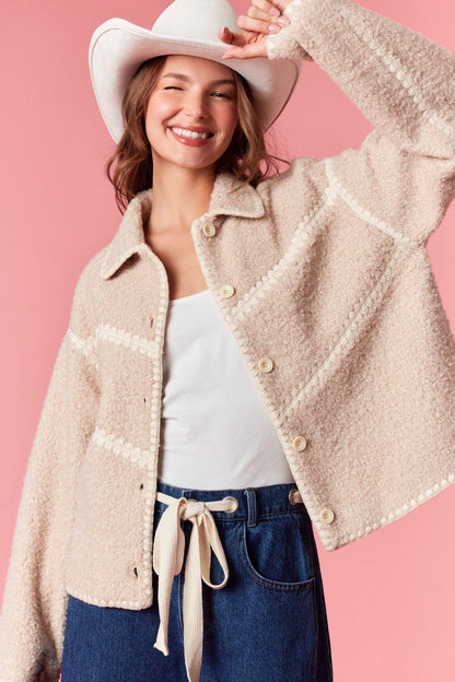 Scallop Embroidered Sherpa Jacket