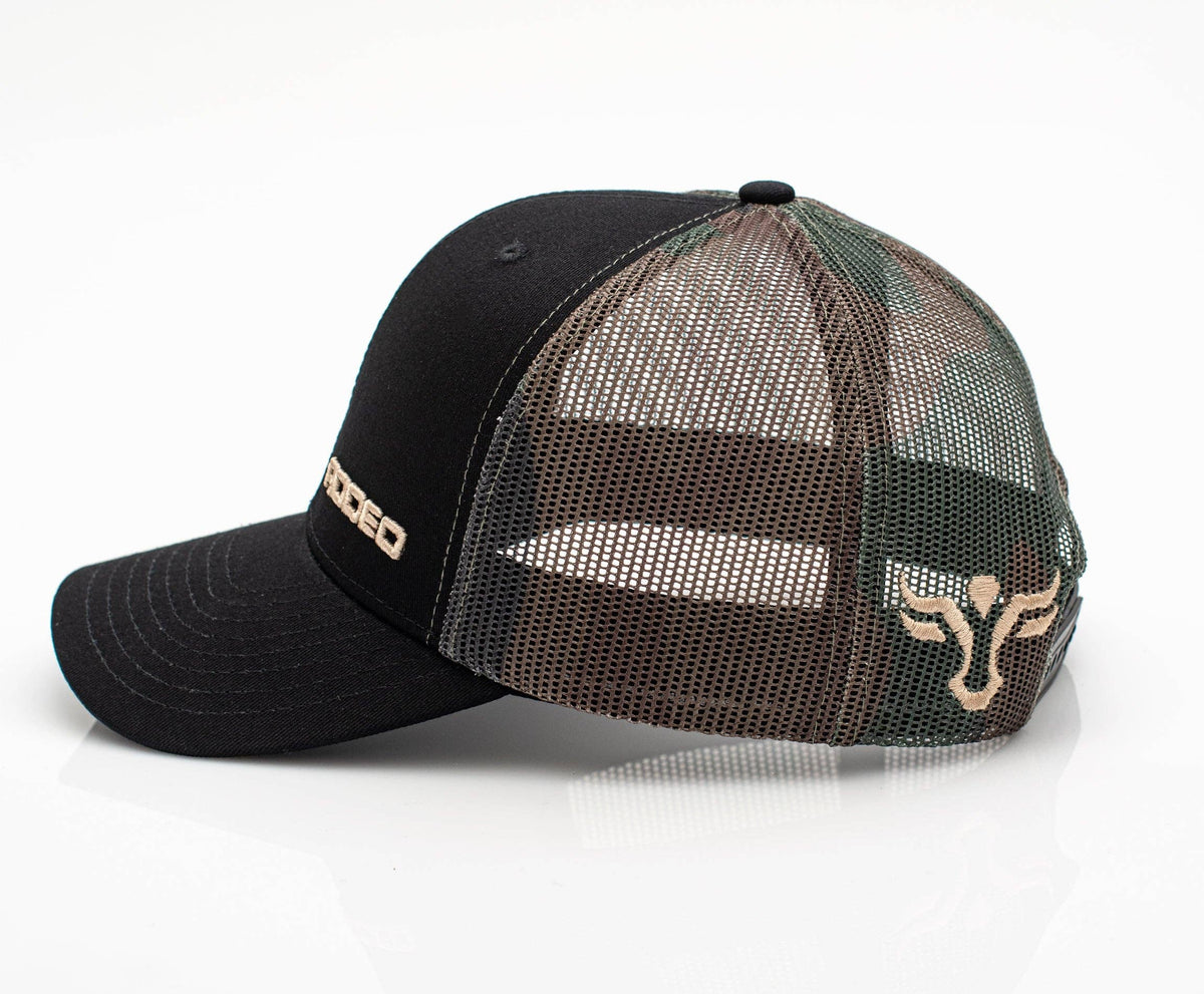 Rodeo Black Embroidered Trucker Hat