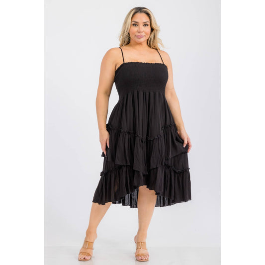 Square Neck Smocked Midi Dress