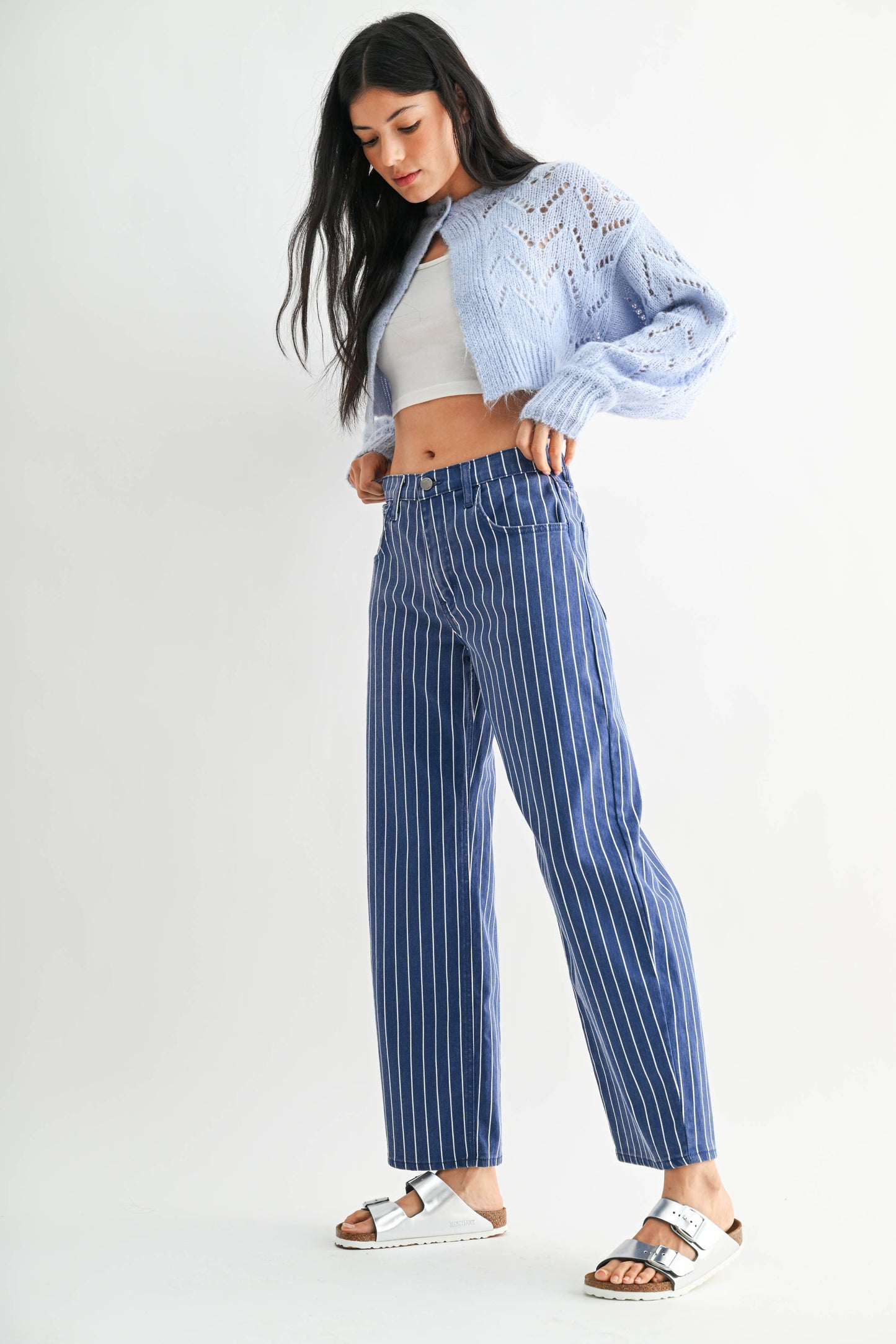 Midnight Mesa Navy Stripe Barrel Jeans