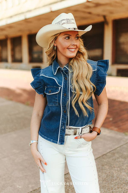 Dark Wash Ruffle Western