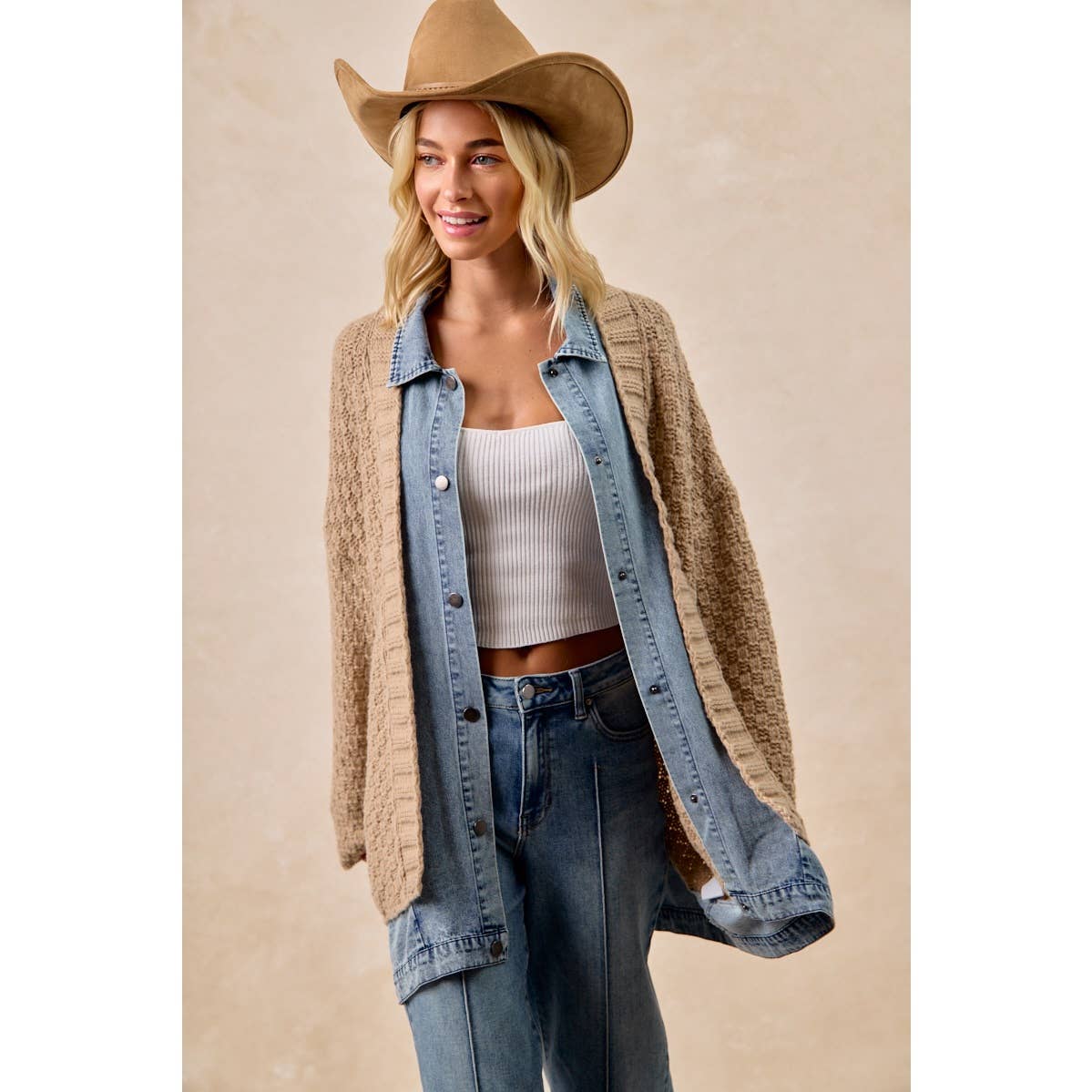 Chunky Textured Knit Open-Front Cardigan
