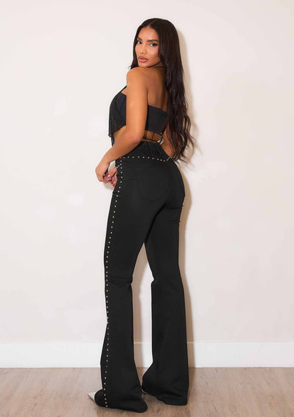 Whiskey Kiss Black Studded Flare