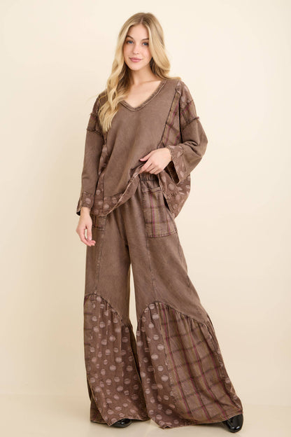 Mineral Washed Boho Patchwork Pants