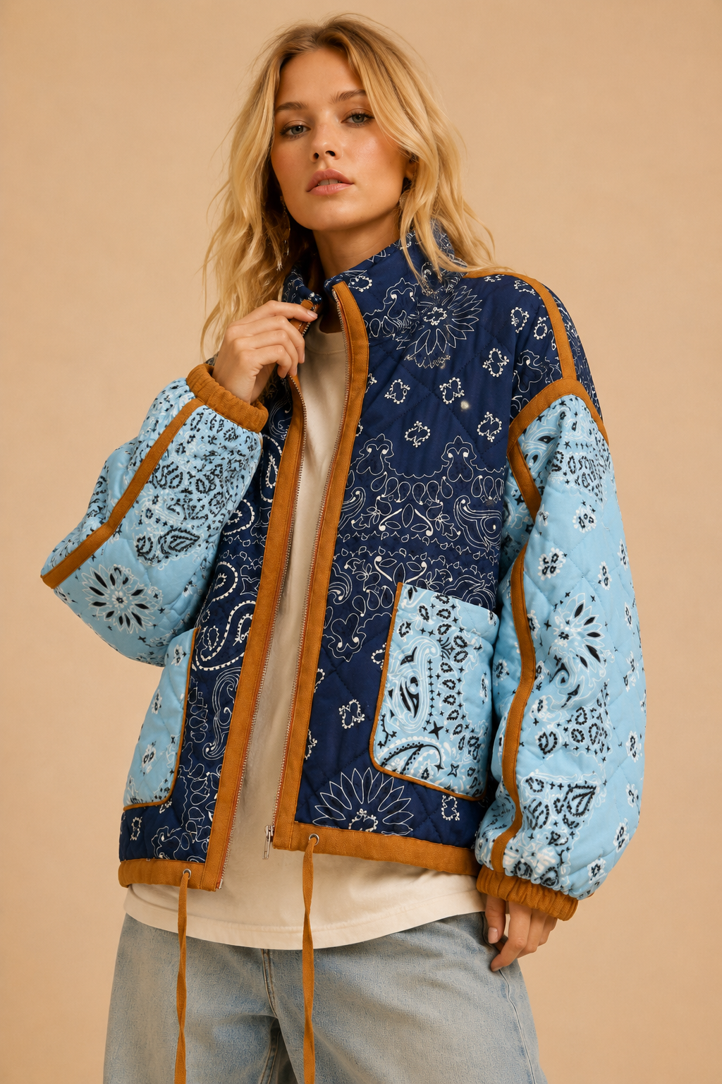 Blue Bandana Quilted Jacket