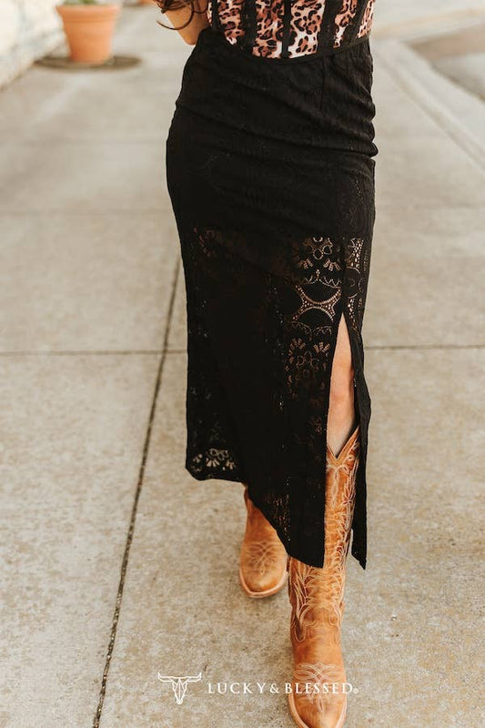 Midnight Lace Slit Maxi Skirt