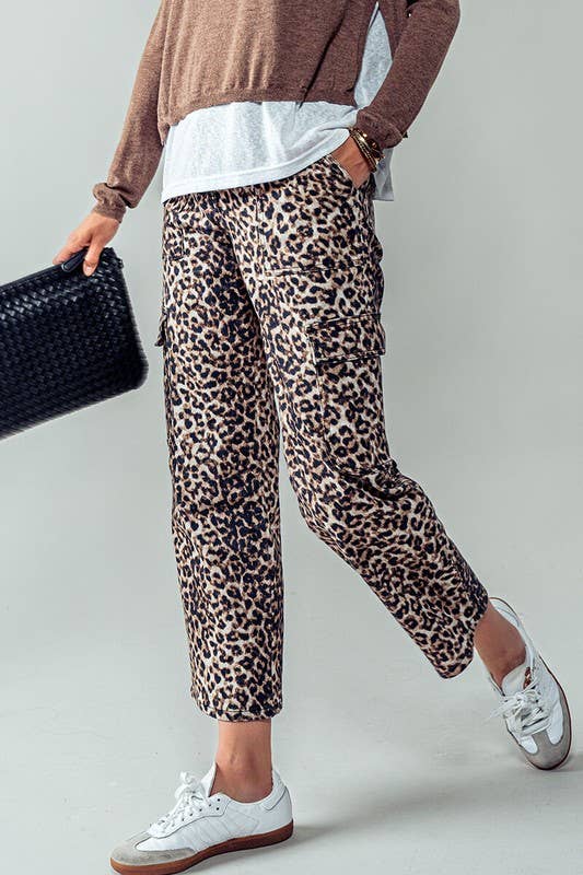 Leopard Print Cropped Cargo Pants