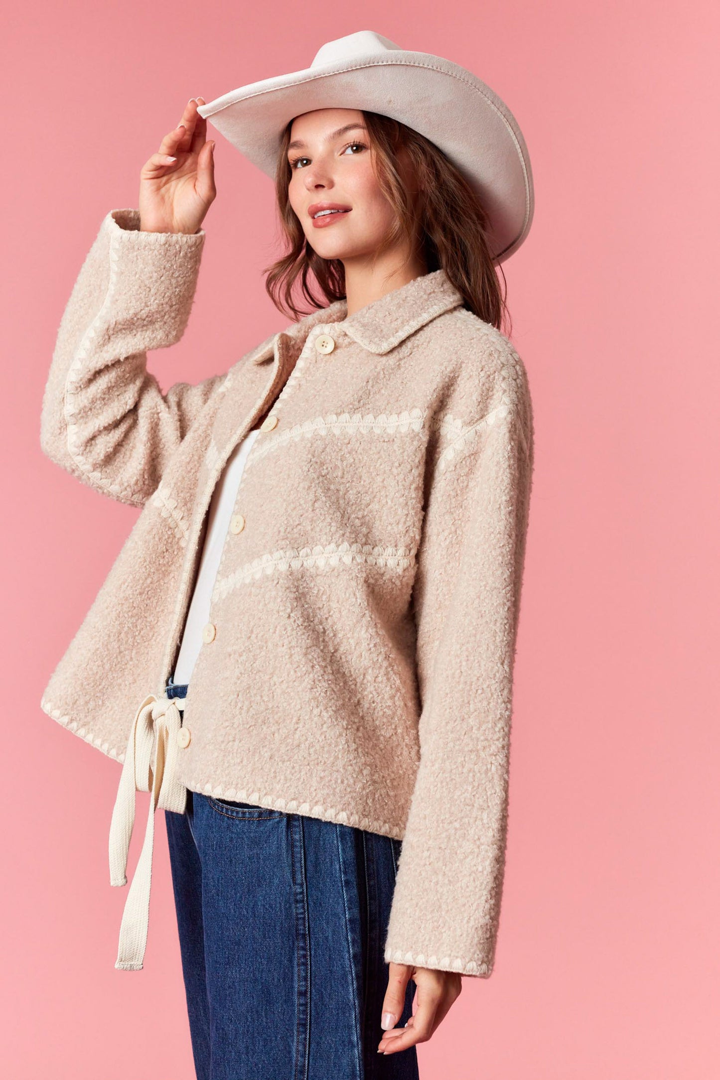 Scallop Embroidered Sherpa Jacket