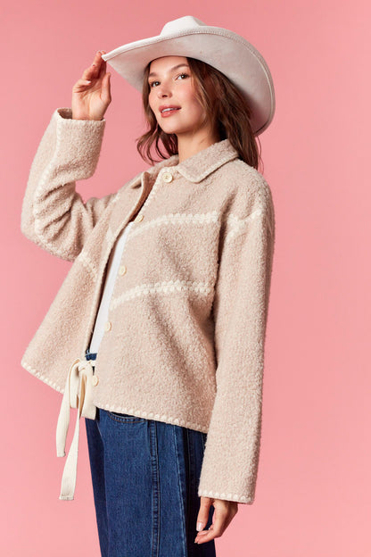 Scallop Embroidered Sherpa Jacket