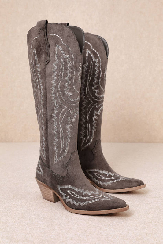 The Delilah Embroidered Tall Boot – Dark Brown