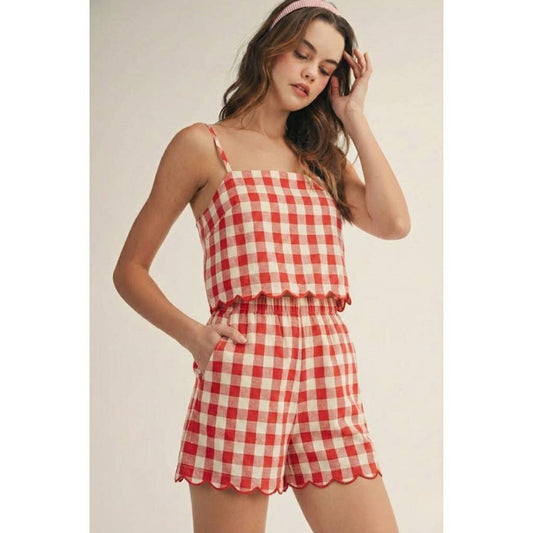 Red Beauty Gingham Bloom Romper