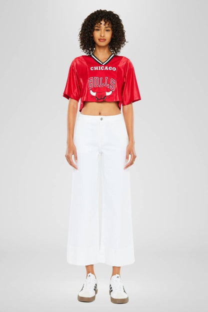 High Rise Cropped Wide Leg Jean – White