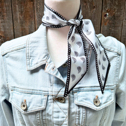Black & White Paisley Western Skinny Mini Wild Rag Scarf – Cowgirl Necktie