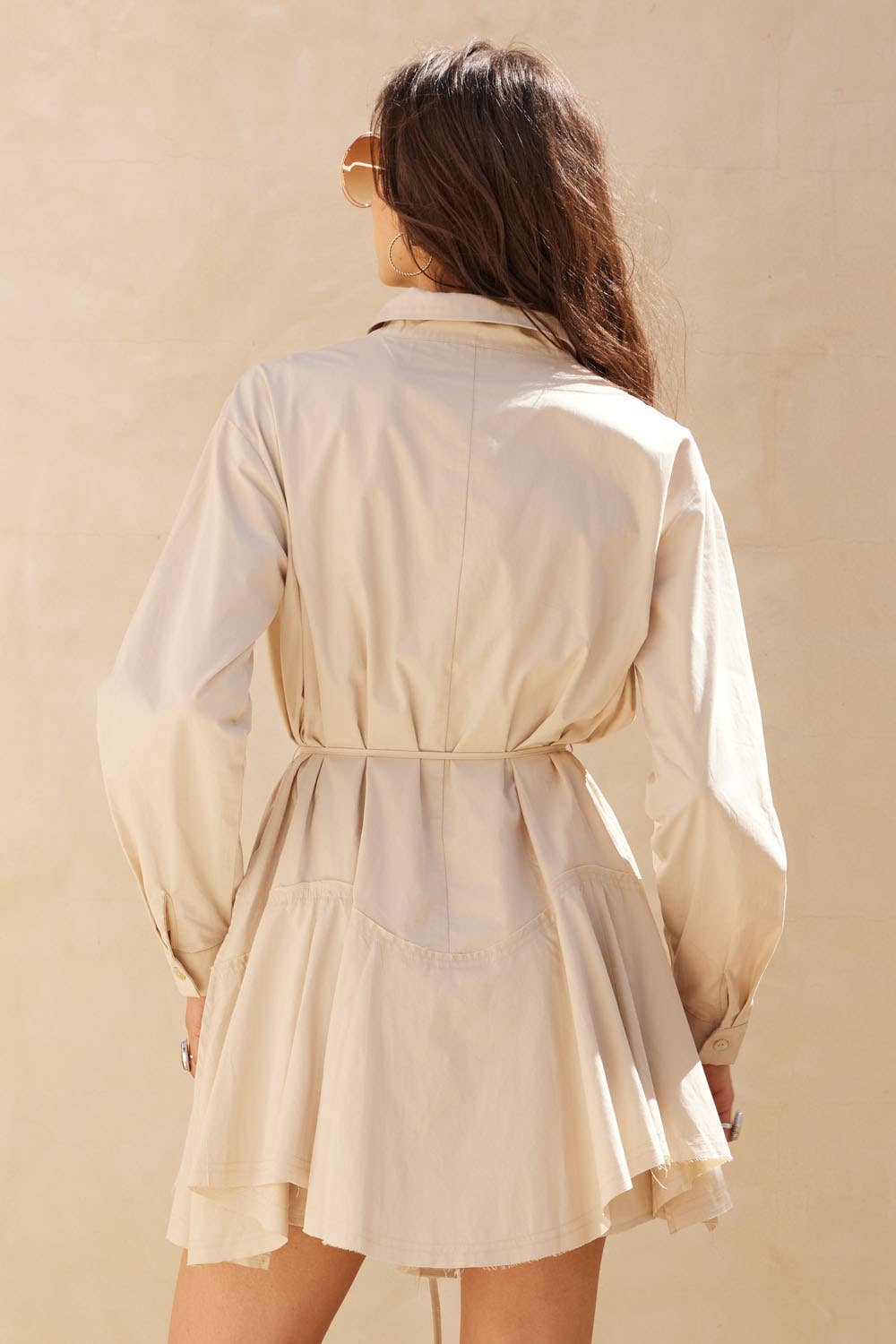 Solid Button-Up Belted Handkerchief Shirt Romper