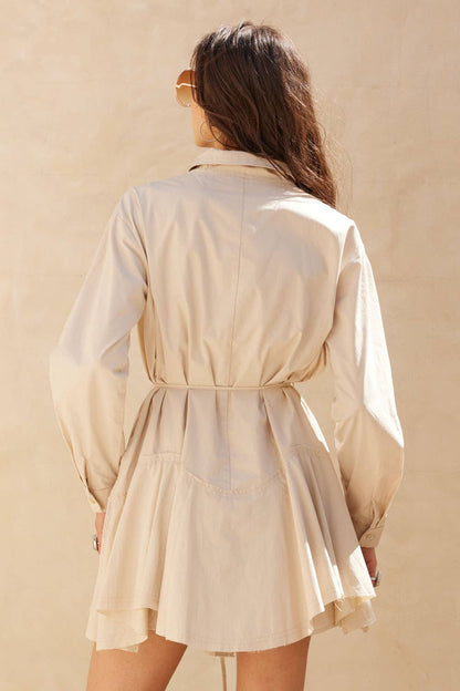 Solid Button-Up Belted Handkerchief Shirt Romper